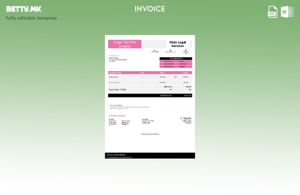 Шаблон за фактура за правни услуги на САД Виста во модерен стил